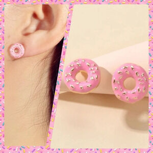 2/$30🌵 Mini Pink Sprinkle Frosted Donut Earrings Doughnut Dessert NEW Gift